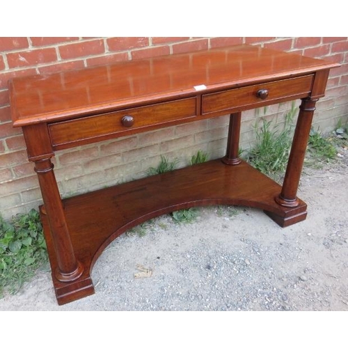 711 - A Victorian mahogany console table/writing desk with two cock-beaded short drawers, on four tapering... 