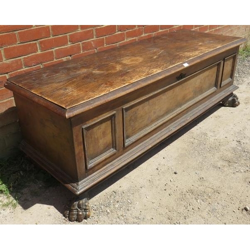 717 - An 18th century Italian fruitwood cassone, with fielded front panels, on lion’s paw feet. 
Condition... 