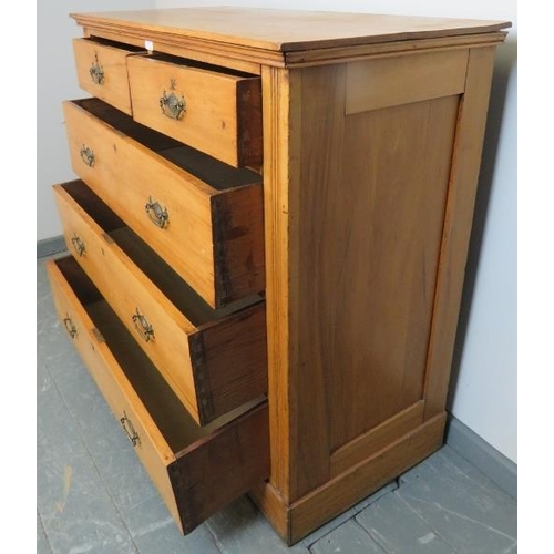 724 - An Edwardian satin walnut chest of two short over three long graduated drawers, with pressed brass h... 