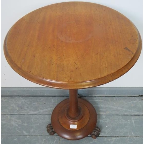 739 - A Victorian mahogany circular occasional table, the tapering column on a plinth base with scrolled f... 