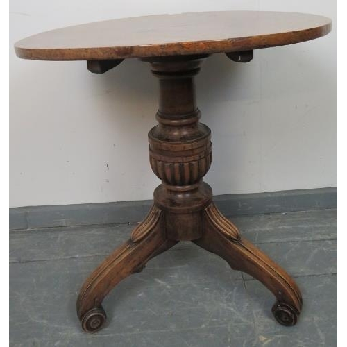 742 - A  fine early 19th century circular tilt top table with solid burr walnut top, on a mahogany tripod ... 