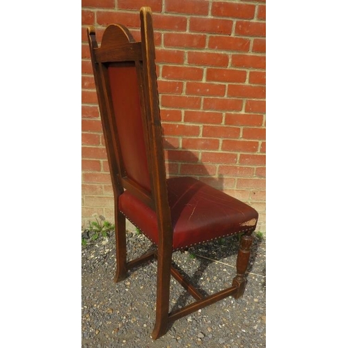 818 - A set of 10 early 20th century period style solid oak dining chairs, upholstered in distressed brown... 