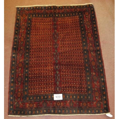 922 - A Senneh rug central panel of small repeated design with a large central blue line pattern. Good con... 