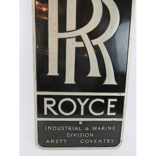 27 - A Rolls Royce Industrial and Marine Division metal and enamelled sign, removed from a London based R... 