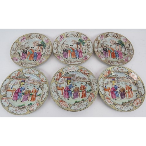 51 - A set of 9 18th century Chinese porcelain plates decorated with coloured enamel figurative panels wi... 