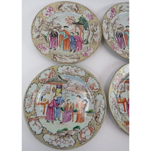 51 - A set of 9 18th century Chinese porcelain plates decorated with coloured enamel figurative panels wi... 