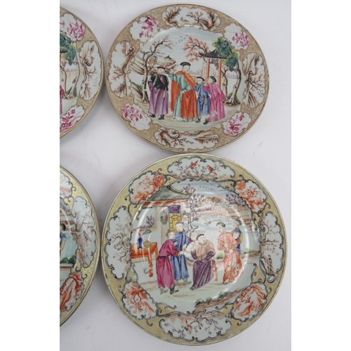 51 - A set of 9 18th century Chinese porcelain plates decorated with coloured enamel figurative panels wi... 