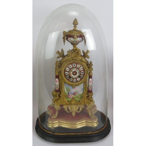 1 - A late 19th century gilt and porcelain clock garniture by A.G. Mougin. Striking movement Number 5903... 