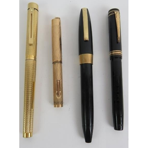 115C - A gold plated Shaeffer fountain pen, a Wahl gold plated small fountain pen, a black Shaeffer fountai... 