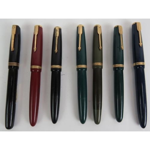 115E - Six vintage Parker Duofold fountain pens in various colours and a vintage Waterman's 515 fountain pe... 