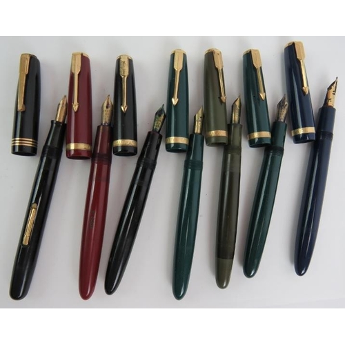 115E - Six vintage Parker Duofold fountain pens in various colours and a vintage Waterman's 515 fountain pe... 