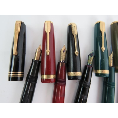 115E - Six vintage Parker Duofold fountain pens in various colours and a vintage Waterman's 515 fountain pe... 