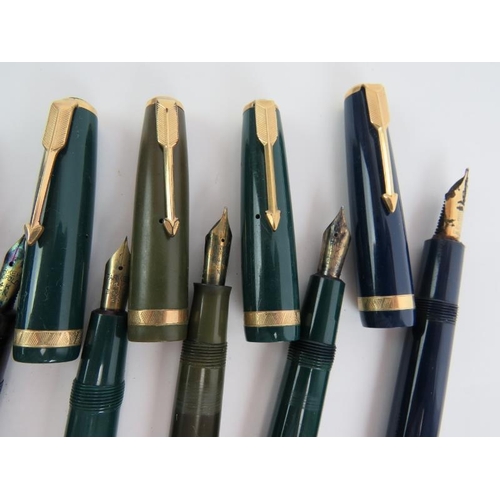 115E - Six vintage Parker Duofold fountain pens in various colours and a vintage Waterman's 515 fountain pe... 