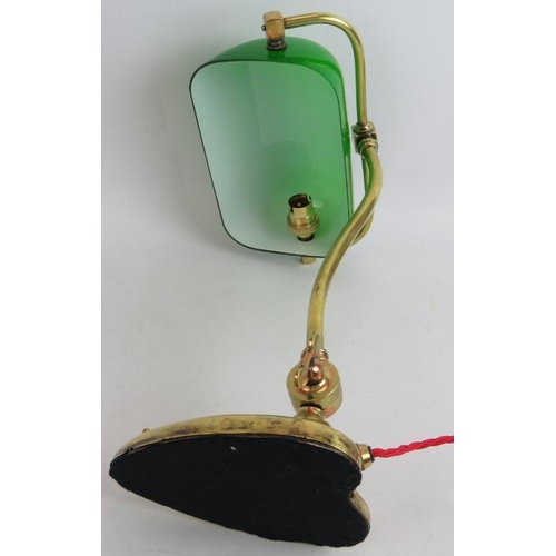 117 - A 1920s Art Nouveau brass banker's desk lamp with green glass shade recently refurbished. Height 40c... 