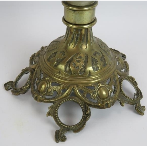 120 - A 19th century brass mounted frosted and cut glass table centre. Height 43cm.
Condition report: Mino... 