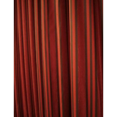 124 - A good quality pair of red Regency striped curtains, fully lined with triple festoon pelmet. Each cu... 