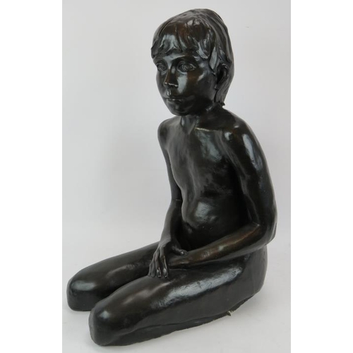 125 - A large bronzed figure of a crouching child, almost life-sized, unsigned. Height 63cm.
Condition rep... 