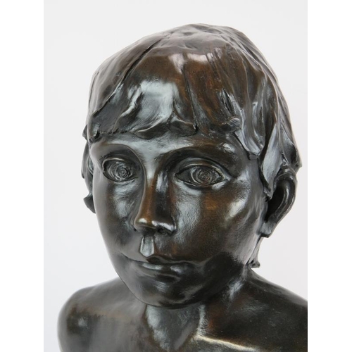 125 - A large bronzed figure of a crouching child, almost life-sized, unsigned. Height 63cm.
Condition rep... 