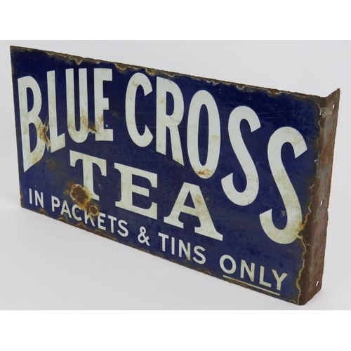 13 - A 1950s blue cross tea enamel sign, double sided with bracket mount. 38cm x 20cm.
Condition report: ... 