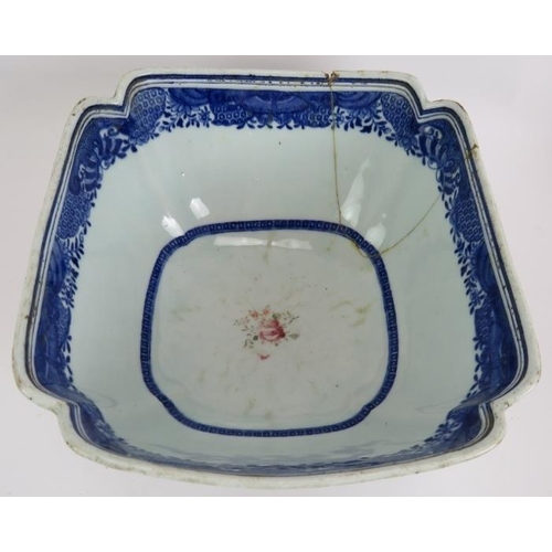 138 - An 18th century Chinese porcelain armorial bowl, two early 19th century blue and white bowls and a p... 