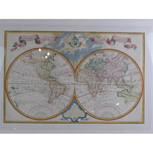 15 - A 1755 Phillipe Bauche/Guillaume De'Lisle Mappemonde a L'Usage du Roy world map. Hand tinted engravi... 