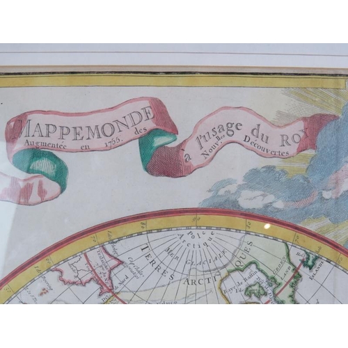 15 - A 1755 Phillipe Bauche/Guillaume De'Lisle Mappemonde a L'Usage du Roy world map. Hand tinted engravi... 