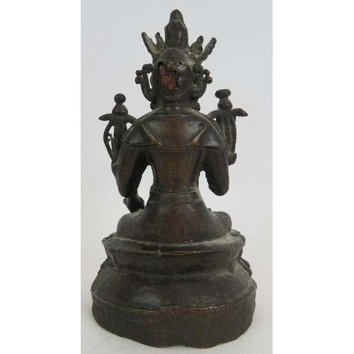 16 - A small antique Chinese bronze Deity figure, hollow cast. Height 17cm.
Condition report: Some histor... 