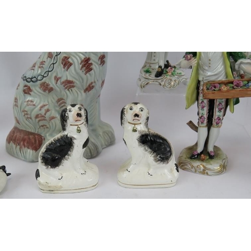 185 - Three continental porcelain figures including a pair of Sitzendorf figures, a Beswick stag and five ... 