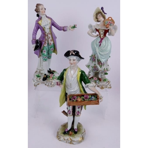 185 - Three continental porcelain figures including a pair of Sitzendorf figures, a Beswick stag and five ... 