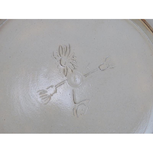 186 - Five Stoneware harvest jugs of varying sizes, two marked Doulton and a Stoneware dish with sgraffito... 