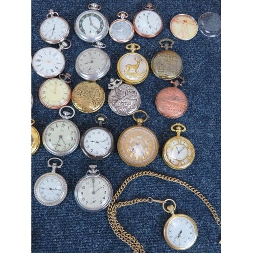 193 - 47 various pocket watches mostly new, some in packaging, plus a wooden glazed display case. Two with... 