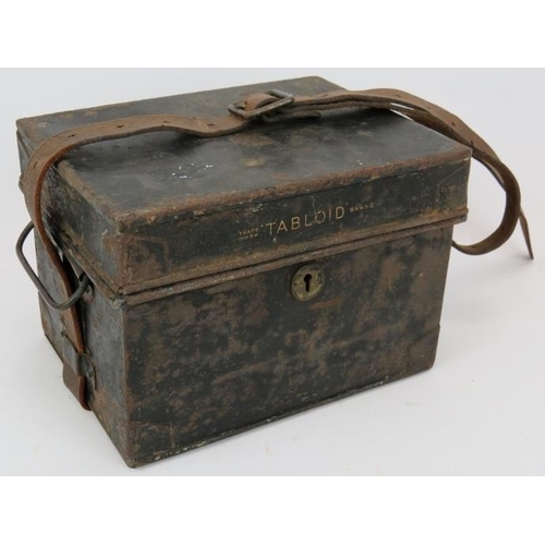 194 - An early 20th century Burroughs Wellcome Tabloid brand medicine chest and contents in black toleware... 