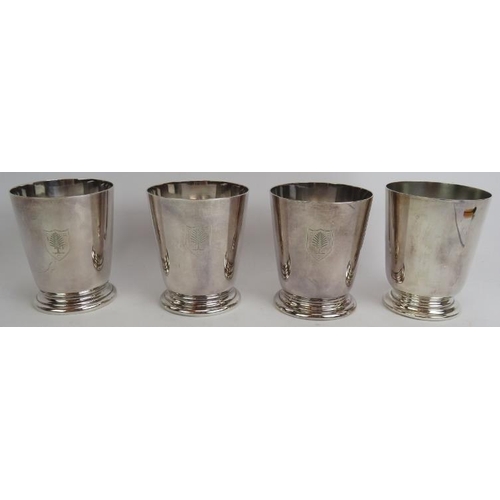 197 - Three 1930s Mappin & Webb Princes plate pint beer mugs engraved with the crest for the Colombo Rowin... 