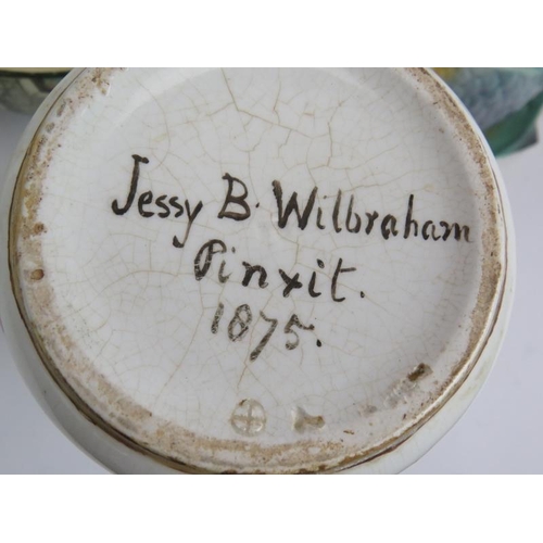 199 - A selection of mainly vintage ceramics including a hand decorated Arts & Crafts jug signed Jessy. B ... 