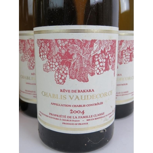 202 - Three bottles of Chablis Vaudecorce 2011, Reve De Bakara 75cl 12.5% vol and three bottles of 2004, 7... 