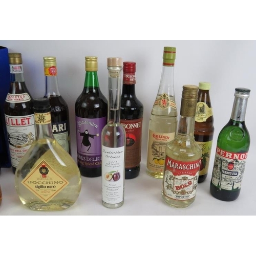 216 - 15 mixed bottles of liqueurs spirits and drinks including Pernod, Schnapps, Grappa, Sherry, Gin, Gal... 