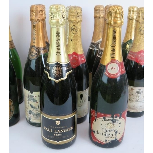 217 - Two bottles of champagne and 15 bottles of French sparkling wines including Saumur, Vin Mousseux, Cr... 