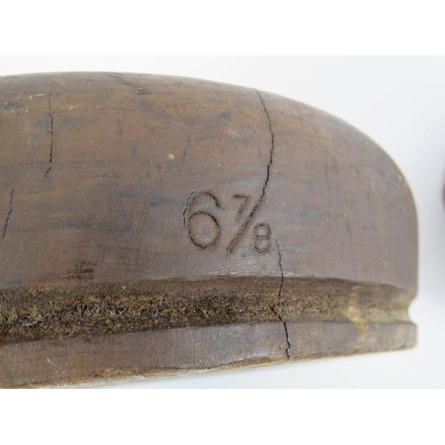 23 - An early 20th century two part milliner's hat block stamped 'Hatters Supply House Chicago', size 6 7... 