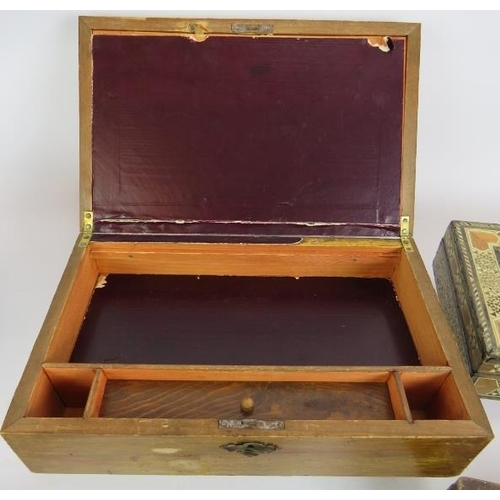 237 - Seven mixed antique and vintage wooden boxes including a folding cribbage board, writing slope, inla... 