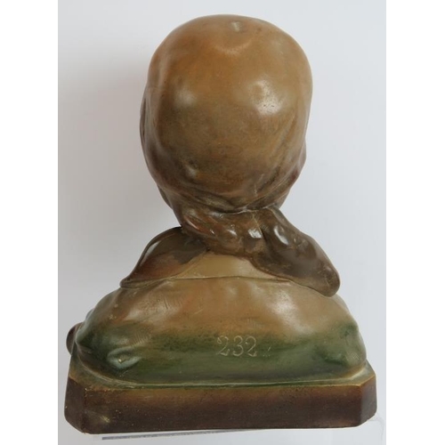 28 - An early 20th century Art Nouveau plaster bust of a young girl numbered 232 to reverse. Height 33cm.... 