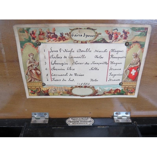 34 - A small antique Swiss music box labelled for Leopold Drabsch, comb missing some teeth. 32cm x 18cm x... 