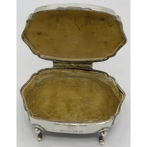 371 - A silver & guilloche enamelled trinket/ring box on cabriole legs, approx 5