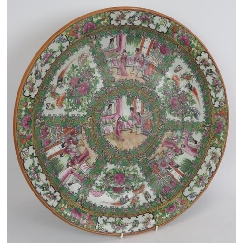 4 - A large Chinese canton porcelain Famille Rose charger hand decorated with birds, flowers and traditi... 