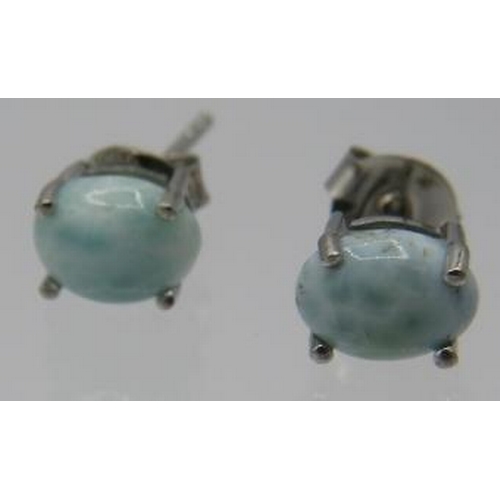 412 - A pair of larimar stud earrings, backs marked 925, approx weight 1.6 grams.
Condition report: Good c... 