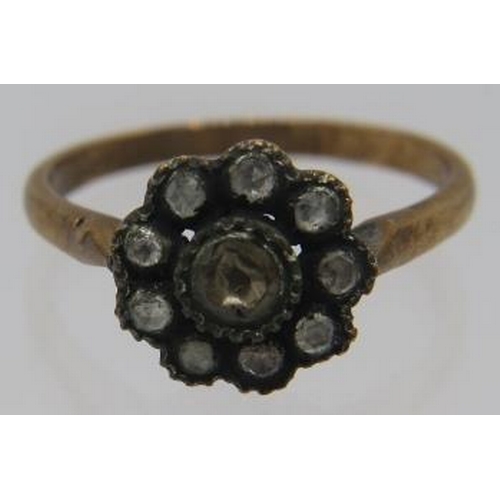 415 - A handmade 8ct gold rose cut diamond daisy cluster ring, size O. Diamonds approx 0.28cts, approx wei... 