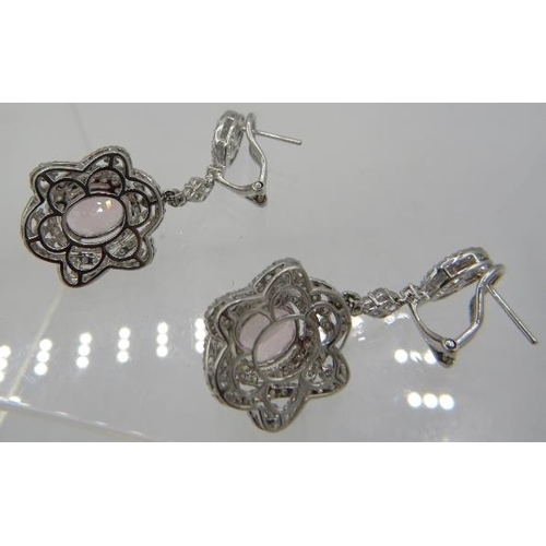 418 - A pair of exceptional quality large 18ct white gold weaving cluster drop earrings set with oval morg... 