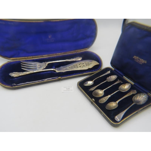 426 - A pair of silver fish servers with pierced decoration, London 1896, approx weight 5.5 troy oz/170 gr... 