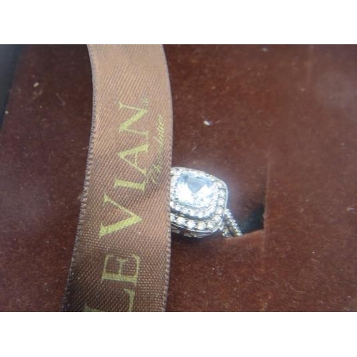 437 - A 14ct white gold Le Vian ring set with cushion shaped aquamarine, approx 8mm x 8mm, surrounded by t... 