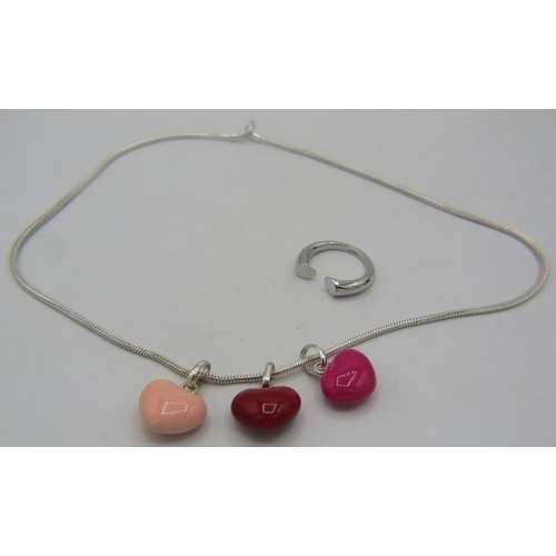 459 - Amanda Wakeley adjustable 925 ring and a Links of London 925 stamped necklace with three pink enamel... 