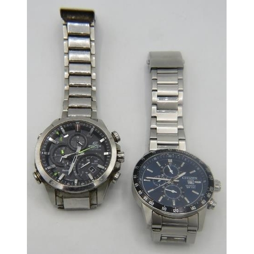 470 - A Casio Edifice Tough Solar chronograph wristwatch and a Citizen Quartz chronograph, both with stain... 